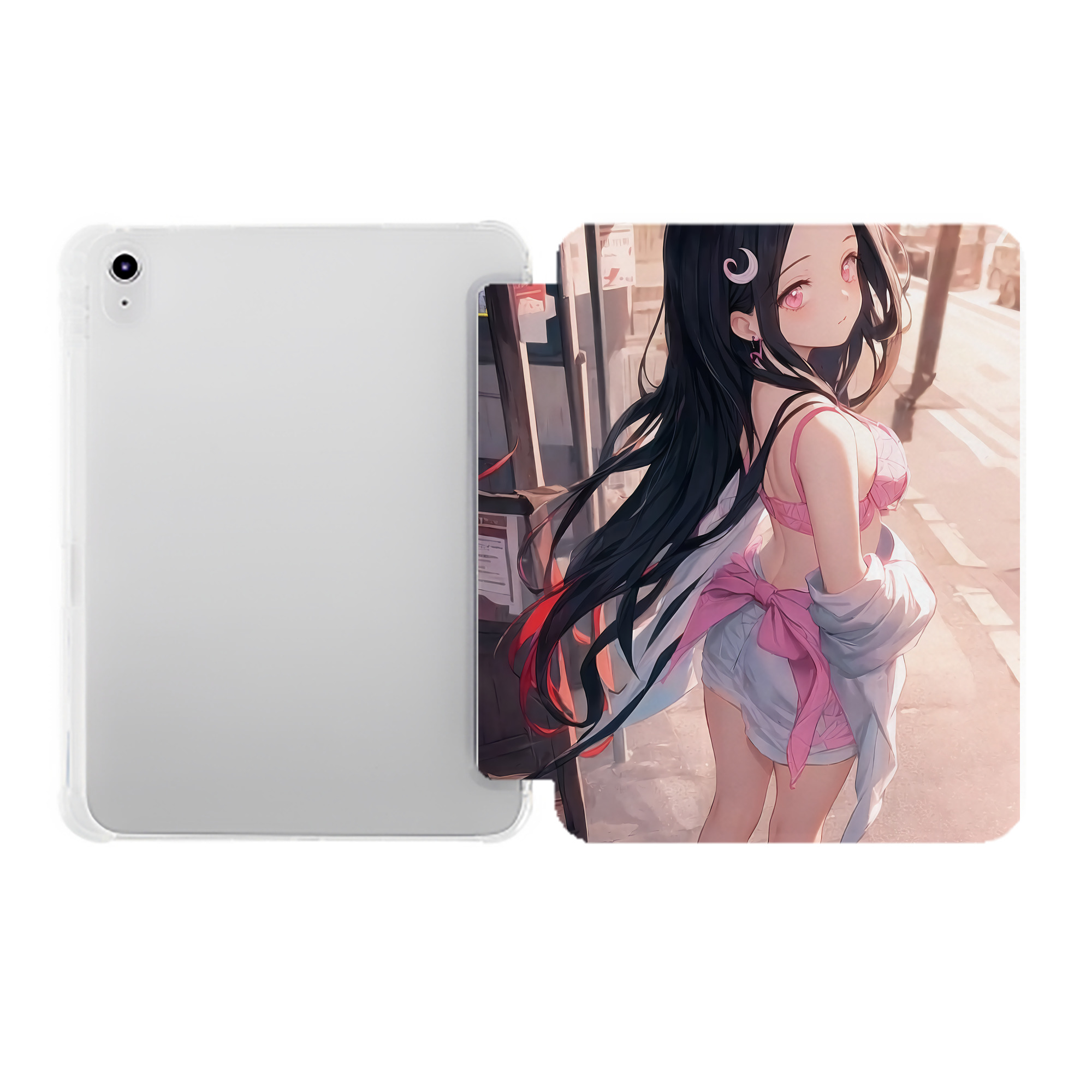 （画像用） 鬼滅の刃（きめつのやいば）竈門 禰󠄀豆子／かまど ねずこ Kamado Nezuko IPad ケース ペン収納付き 三つ折りスタンド PUレザー×シリコン 対応機種9.5/10.5/10.9インチ